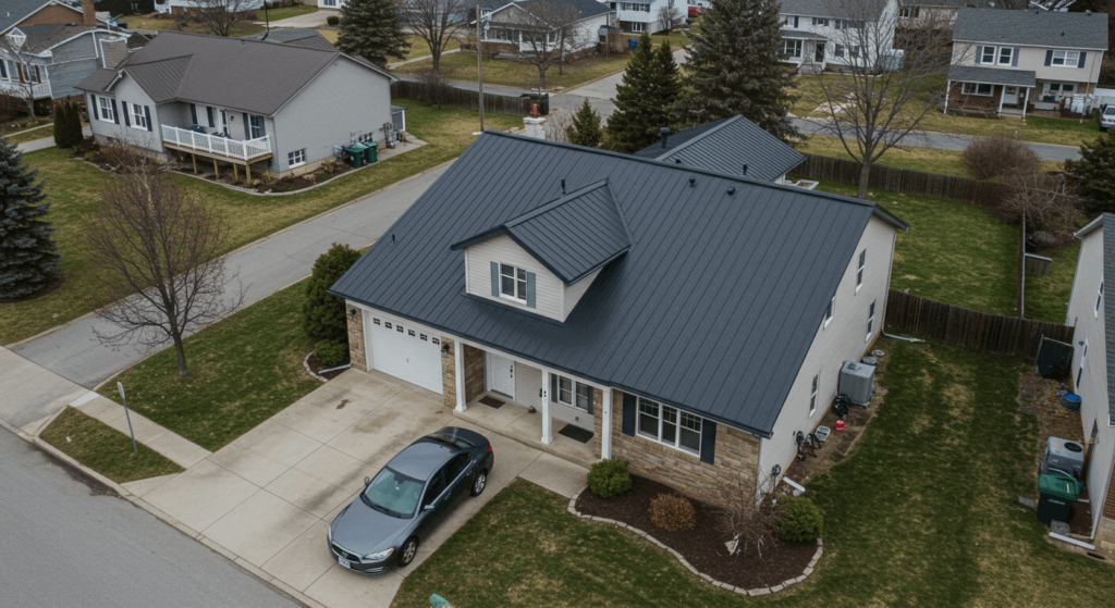 Metal roof house with parked car in Collegeville